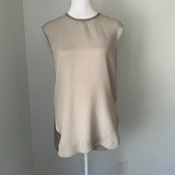 Helmut Lang light gray silk &  leather sleeveless top size P - Picture 2 of 12